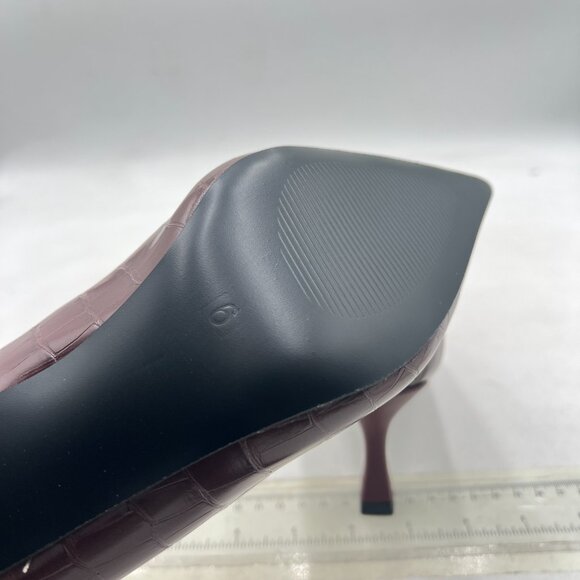 FOWT Brown Solid Croc-Embossed Pointed Toe Women Dressy Slip on MId Heels Pumps - Picture 6 of 8